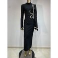 thumbnail image 2 of Vestido de vendaje negro de manga larga para mujer, traje Sexy de diamantes, elegante, para fiesta de noche, celebración, graduación, ceñido al cuerpo, elástico, invierno, 2024, 2 of 5