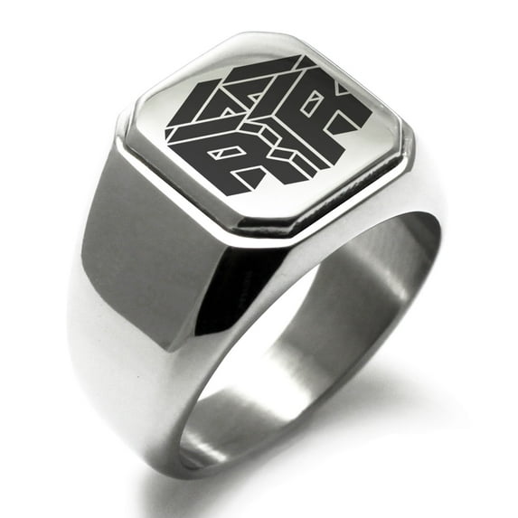 Stainless Steel Letter R Initial 3D Cube Box Monogram Engraved Engraved Square Flat Top Biker Style Polished Signet Ring