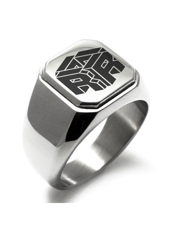 Stainless Steel Letter R Initial 3D Cube Box Monogram Engraved Engraved Square Flat Top Biker Style Polished Signet Ring