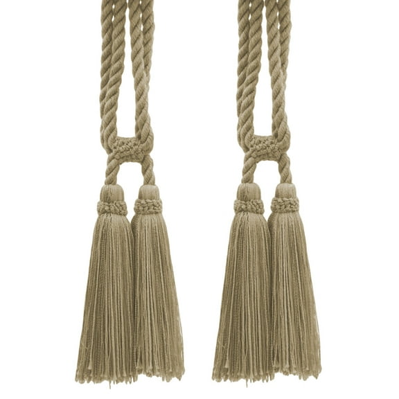 DECOPRO Traditional Cotton Double Tassel Curtain & Drapery Tassel Tieback, Tassel Length 5 1/2" (14cm), Spread 27" (68.5cm) # TBC0552, Sandstone Beige #A10 (Light Tan Beige) Set of 2