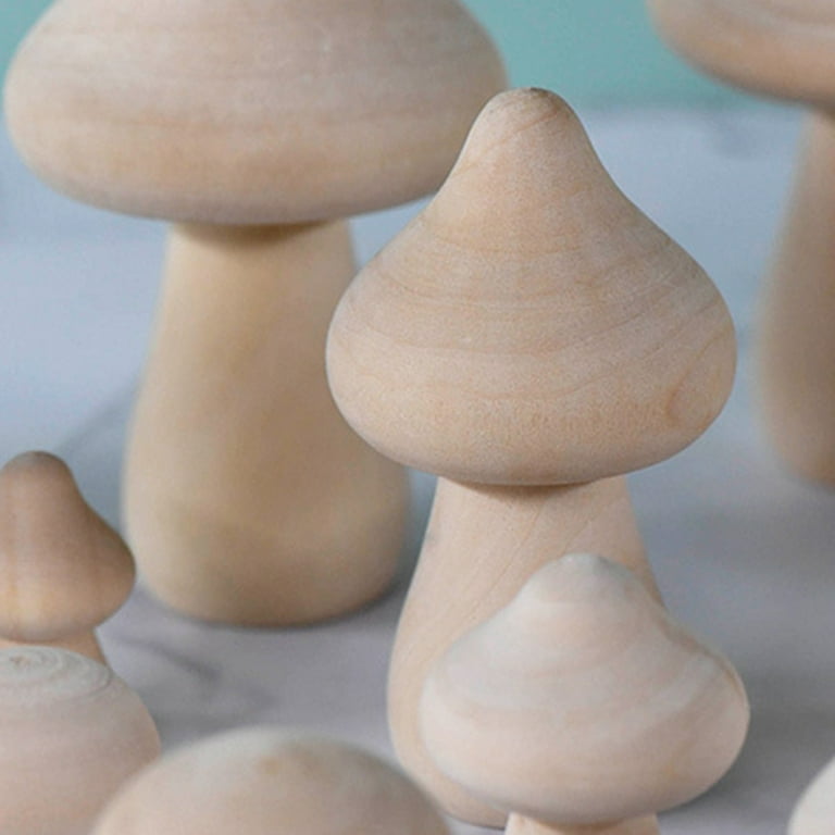 OESSUF 11pcs Wooden Mushroom Set Various Sizes Natural Unfinished Mushrooms Childrens Arts Toy and DIY Crafts