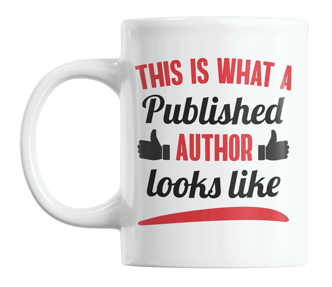 White Ceramic Mug with Black Handle and Inner for Authors
