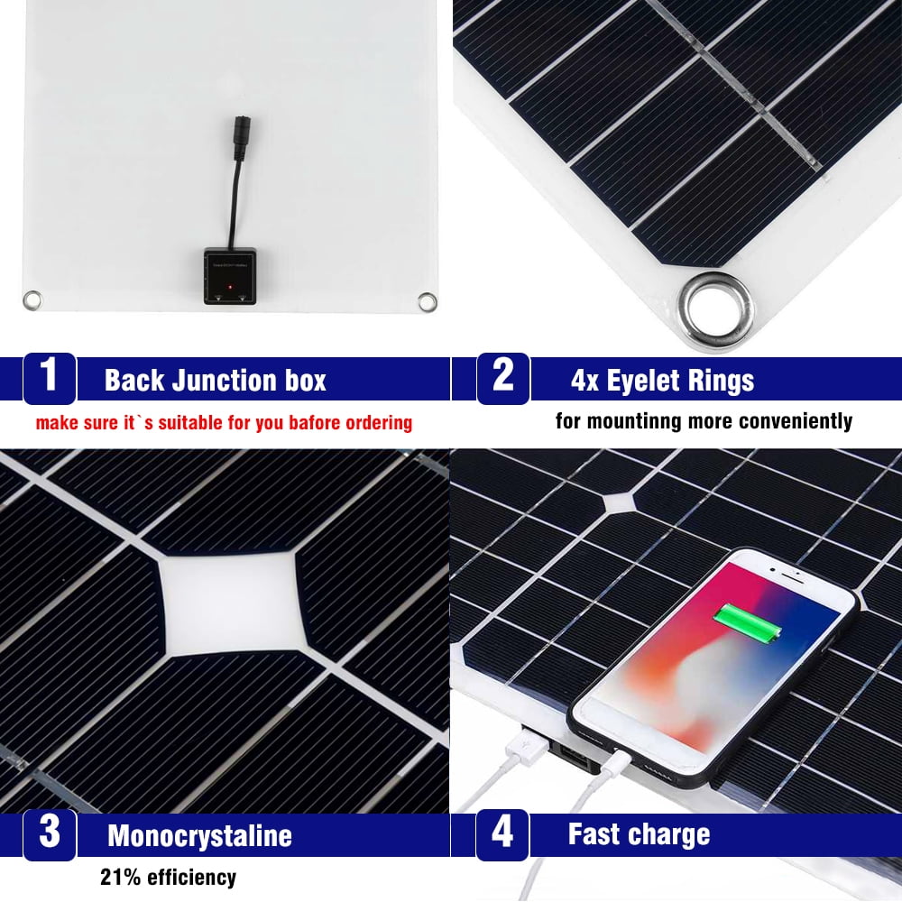 Feoflen 200W 12V Solar Panel Kit Battery Power Bank Board Solar Cell Phone Charging Panel with 100A Charge Controller for Camping Hiking