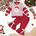thumbnail image 2 of newwalpole Toddler Baby Christmas Outfit Boy Girl Santa Outfit Long Sleeve Stripes Sweatshirt Pants Set Fall Winter Clothes Red for Size 1-2 Years, 2 of 7