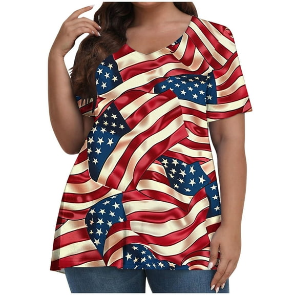 VerPetridure American Flag Shirts for Women 4th of July T-Shirt USA Flag Patriotic Shirt Stars and Stripes Summer Tees