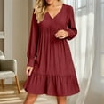 thumbnail image 2 of Women's Casual V Neck Long Sleeve Dress Elegant Solid Color Flowy Spring Summer Daily Outfit Comfortable Loose Fit Outdoor Wear, 2 of 2