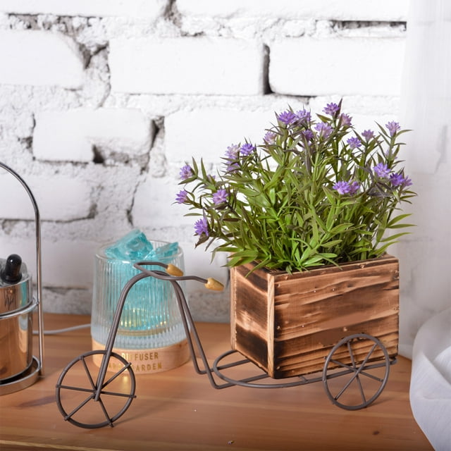 Adorno de mesa de bicicleta de hierro | Soporte de planta de bicicleta de metal retro | Suculenta maceta de seda | Decoración de estantes de entrada de escritorio | Marrón | 10x11x24cm | 1 Pieza