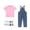 AA-Pink, variant on BiZtdJrK 3 Piece Outfits for Kids Short Sleeve Cotton Basic Tees Solid Color Jean Jumpsuits Matching Knee High Socks Sets Red 7 Years
