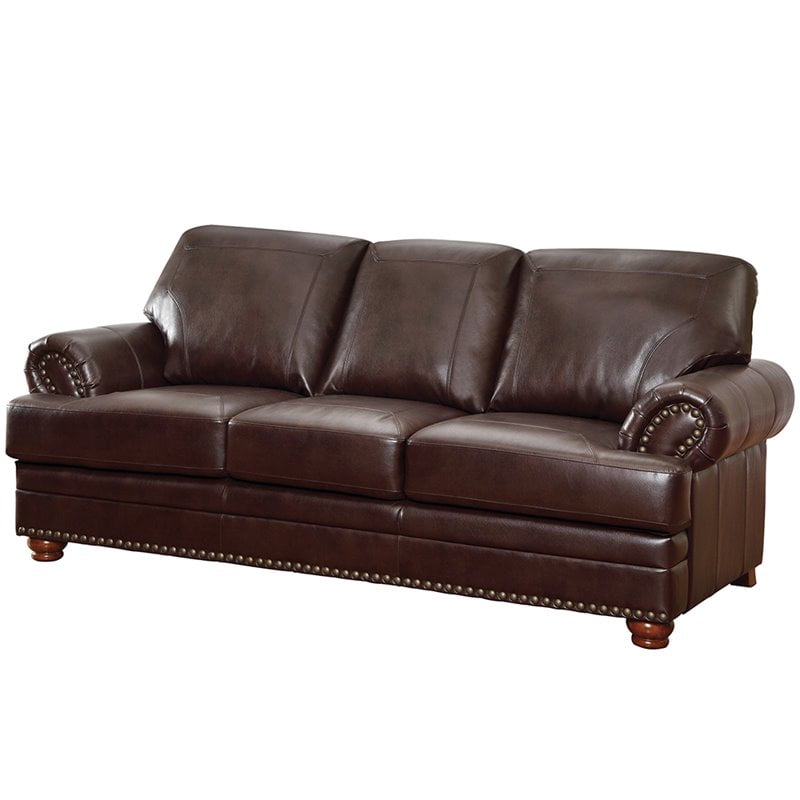 Bowery Hill Faux Leather Sofa With Rolled Arms In Brown Com Bowery Hill Faux Leather Sofa With, Small Faux Leather Sofa