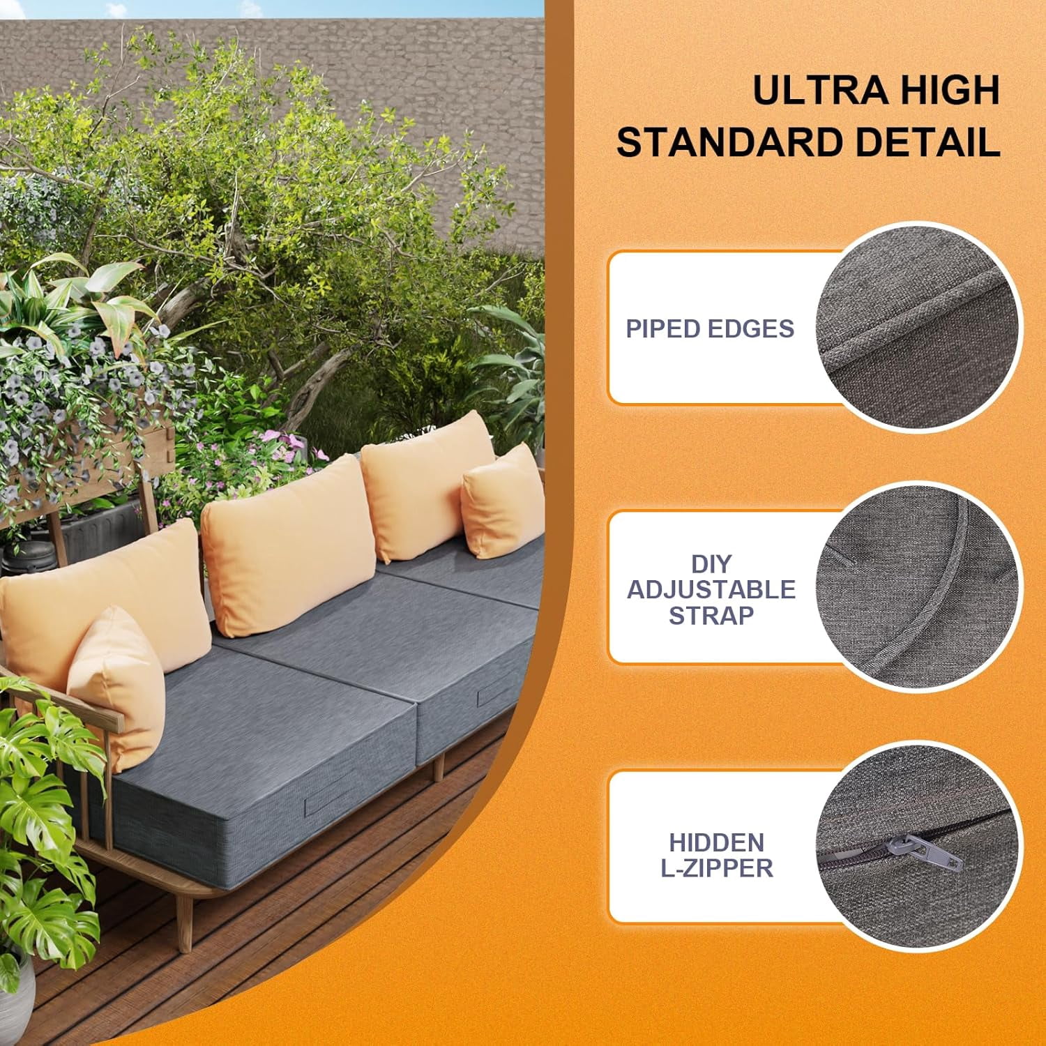 24 x 24 x5" Outdoor Chair Cushions Set of 2, Waterproof Outdoor Seat Cushions for Patio Furniture, Patio Chair Cushions with Handle and Ties, Square Outdoor Chair Pads,