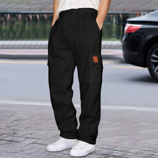 Men's Casual Utility Joggers Comfortable Solid Color Work Pants with Multiple Pockets for Outdoor and Daily Wear