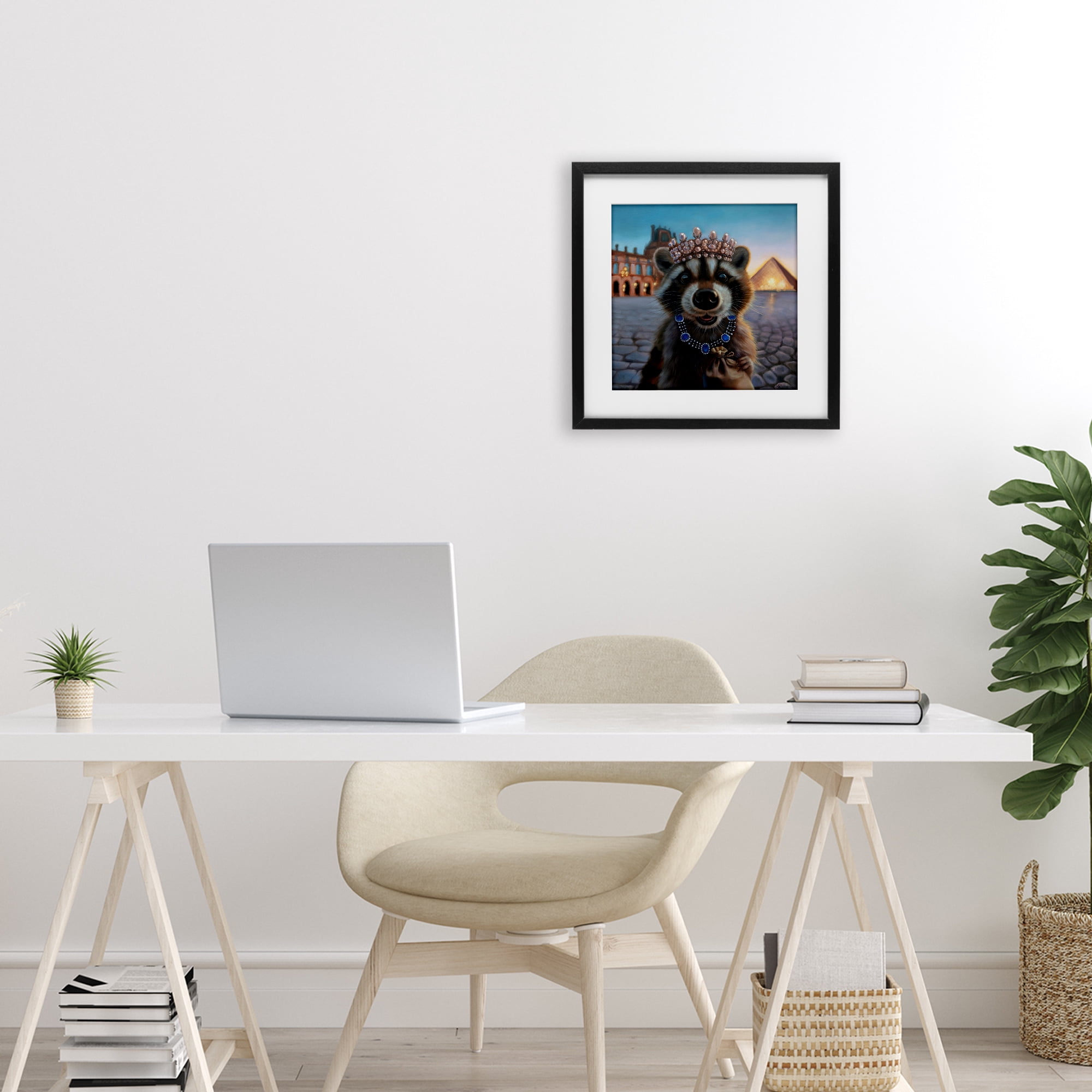 Stupell Industries Louvre Loot Raccoon Black Framed Print Under Glass, design by Lucia Heffernan