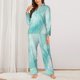 thumbnail image 2 of Fotbe Blue Marble Conjunto de Pijama de Manga Larga para Mujer con Estampado, Ropa de Dormir de 2 Piezas, Conjunto de Casa Suave y Cómodo con Bolsillos-Medium, 2 of 7