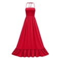 thumbnail image 6 of Npasoilc Summer Backless Hanging Neck Dresses for Women Sleeveless Solid Color A-Line Long Dress, 6 of 6