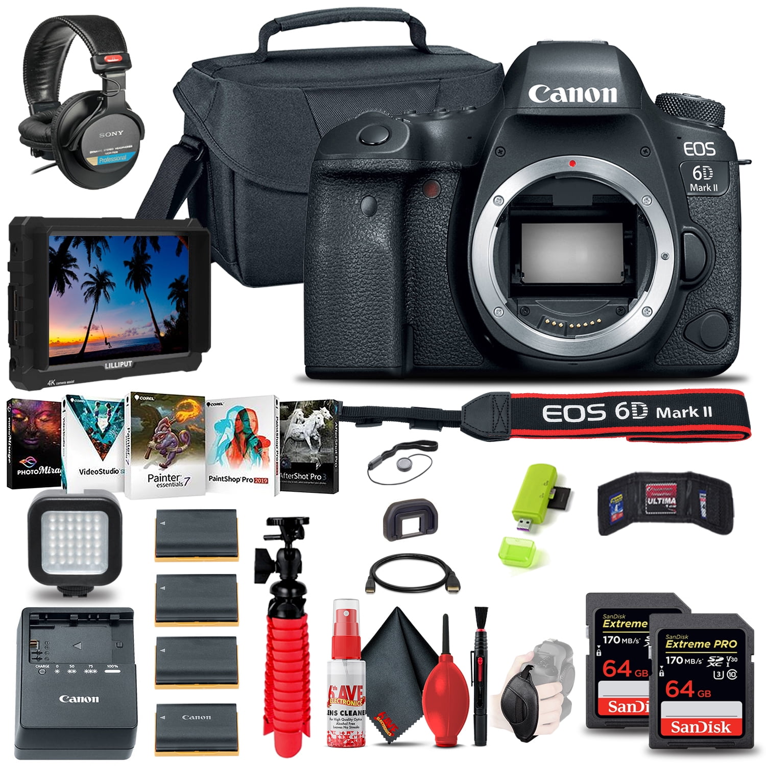 Canon EOS 6D Mark II DSLR Camera (Body Only) (1897C002) + 4K Monitor + More (International Version)