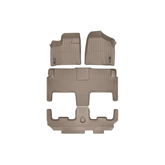 WeatherTech Custom Fit FloorLiners compatible with Town & Country Van, Routan - Complete Set (1st, 2nd, & 3rd Row), Tan