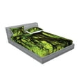 thumbnail image 2 of Ambesonne Tree Fitted Sheet & Pillow Sham Set, Moss Jungle Wildlife, Queen, Green Brown, 2 of 2