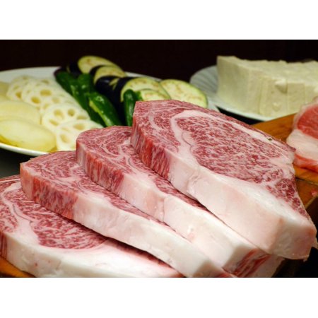 Canvas Print Kobe Beef Japanese Food Meat Vegetables Raw Beef Stretched Canvas 32 x (Best Place To Get Kobe Beef In Japan)