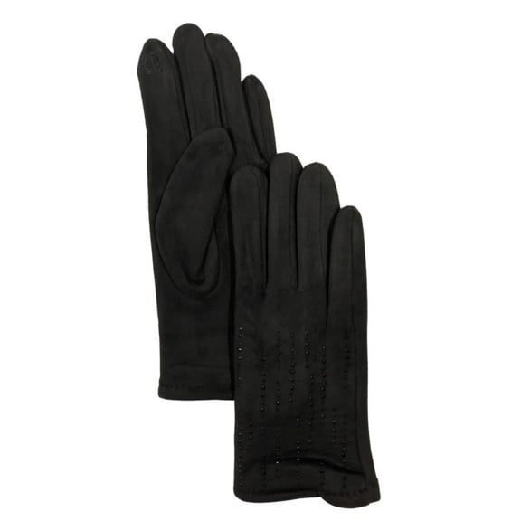 Womens Soft Black Rhinestone Stretch Fit Texting & Tech Touchscreen Gloves