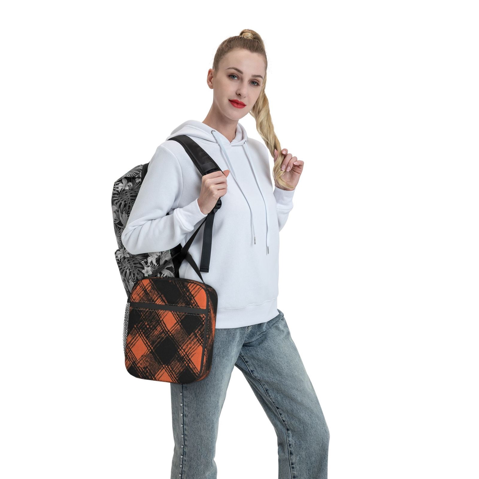 Lunch Bag For Women Men Insulated Portable Lunch Box Bento Box Office Picnic Travel Cooler Bag Argyle Plaid Darksalmon_1