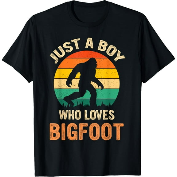 Bigfoot Just A Boy Who Loves Sasquatch Funny Retro Vintage T-Shirt mens t shirt，black，women，funny，misfits，men，journey