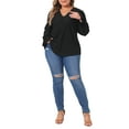 thumbnail image 2 of Agnes Orinda Plus Size Tops for Women V Neck Ruffle Long Sleeve Eyelet  Lace Crochet Casual Hollow Blouses Tees 1X Black, 2 of 6