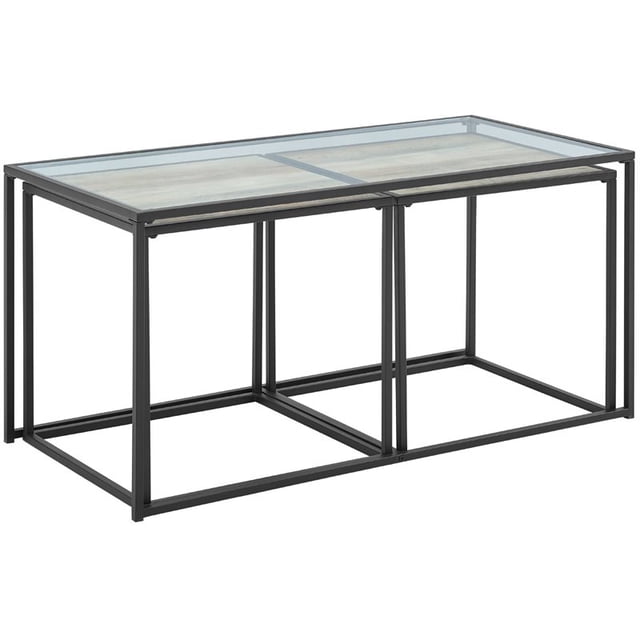 Table d'Emboîtement en Verre Trempé Industriel de 3 Pièces dans un Lavis Gris
