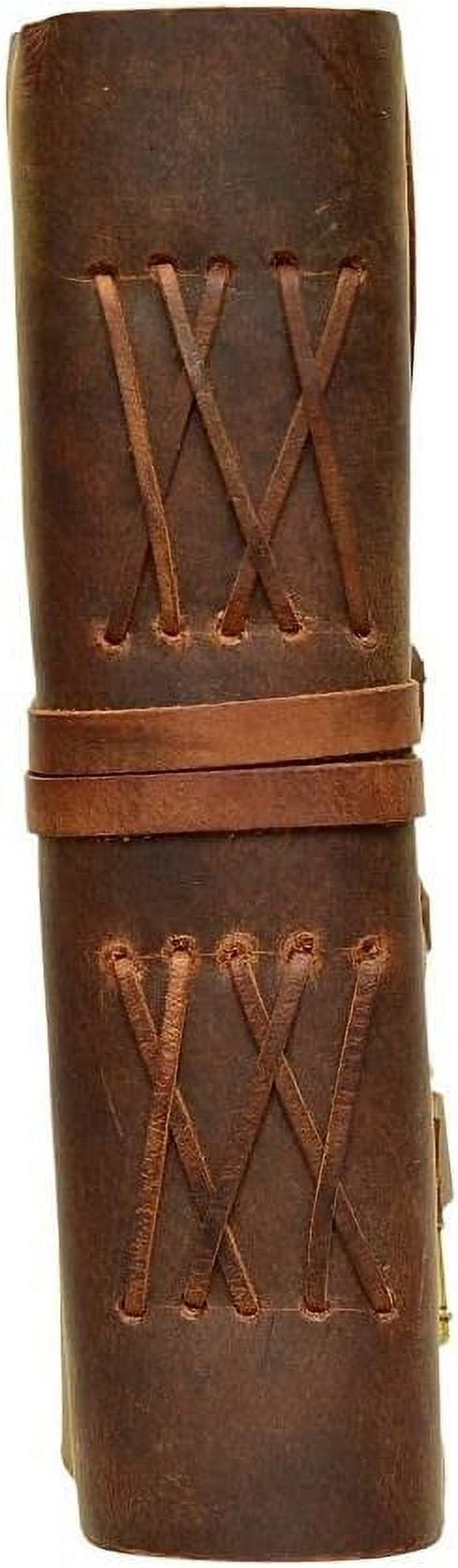 RUZIOON Antique Handmade Compass Vintage Leather Journal - Bound Journal With Deckle Edge Paper Diary - Leather Sketchbook - Drawing Journal Notebook - Great Gift Men And Women (6X8 Inch)