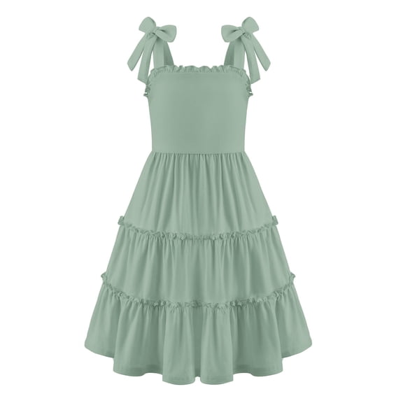 Arshiner Girls Summer Dress Tween Boho Casual Bowknot Strap Sleeveless Swing Flowy Ruffle Tiered Sundresses with Pockets
