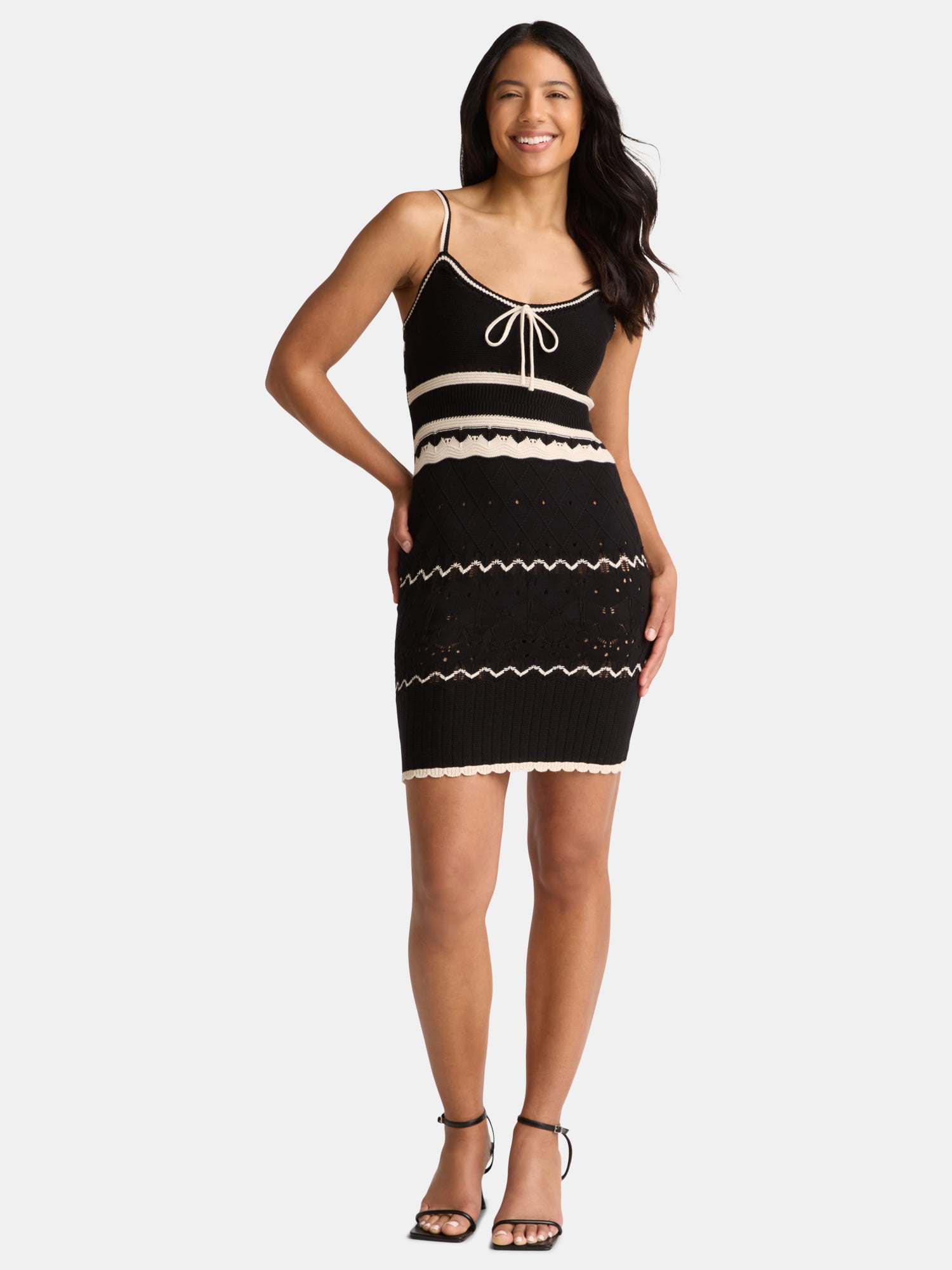 Madden NYC Women's Pointelle Knit Stripe Mini Dress, Sizes XXS-XXL