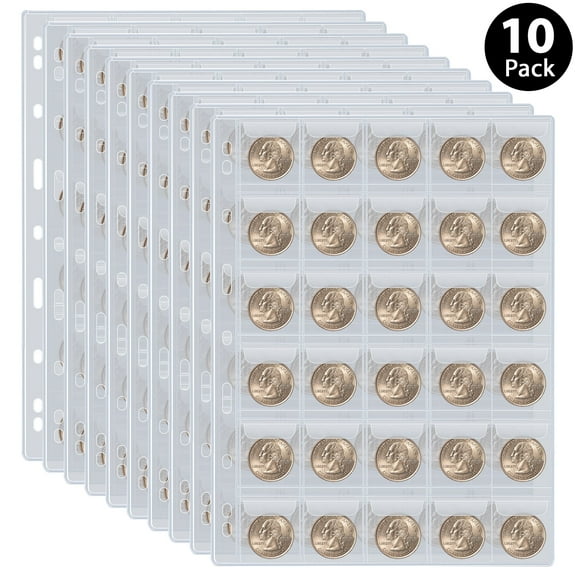 Fleurvie 300 Pockets Coin Collection 10 Steeves with Standard 9 Holes for Coin Storage Album Book