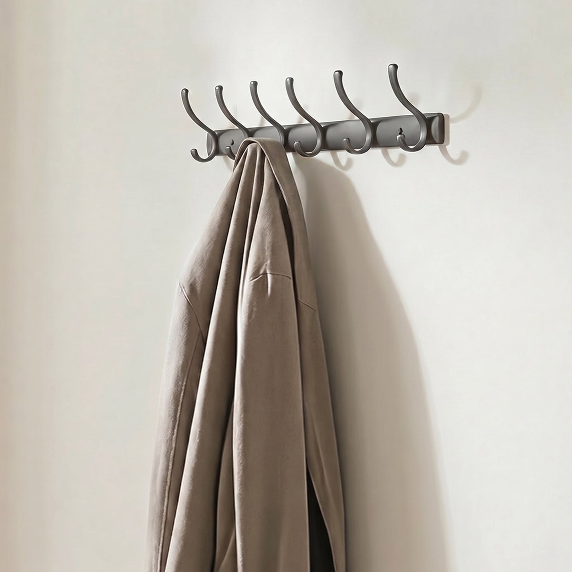 Unique Bargains Coat Rack Wall Mount,Hat Rack for Entryway and Bedroom Gray 6 Hooks