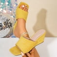 thumbnail image 6 of Women's Suede Wedge Slides Plus Size Square Open Toe Slip on Sandals Summer Solid Color Comfortable Footwear for Casual & Outdoor Yellow 9.5(43), 6 of 9