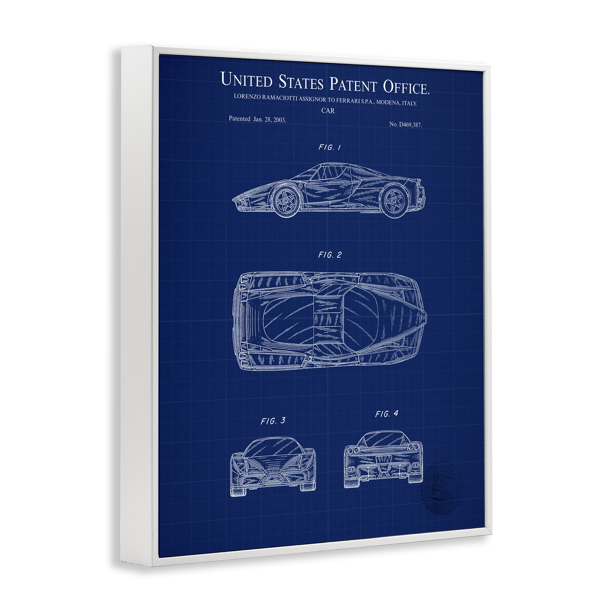 Stupell Industries Detailed Car Blueprint Transportation Painting White Framed Art Print Wall Art, 24 x 30