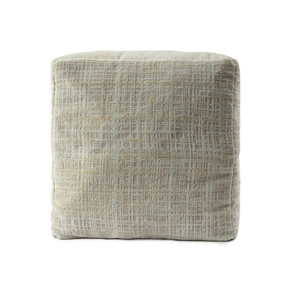 LR Home Milano Performance Blend Indoor Pouf in Beige/Cream, 18" x 18" x 18"