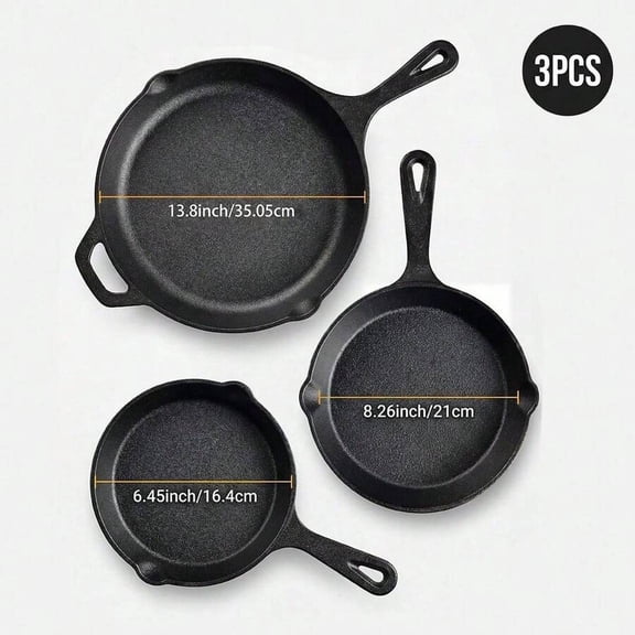 NTGFU Premium Cast Iron Skillet 3-Piece Set(6/8/10 Inch) Frying Pans, Heavy-Duty Pre-Seasoned Pan Cookware Set - Non-Stick Skillet With Drip Spout, For Frying, Saute, Cooking, Pizza