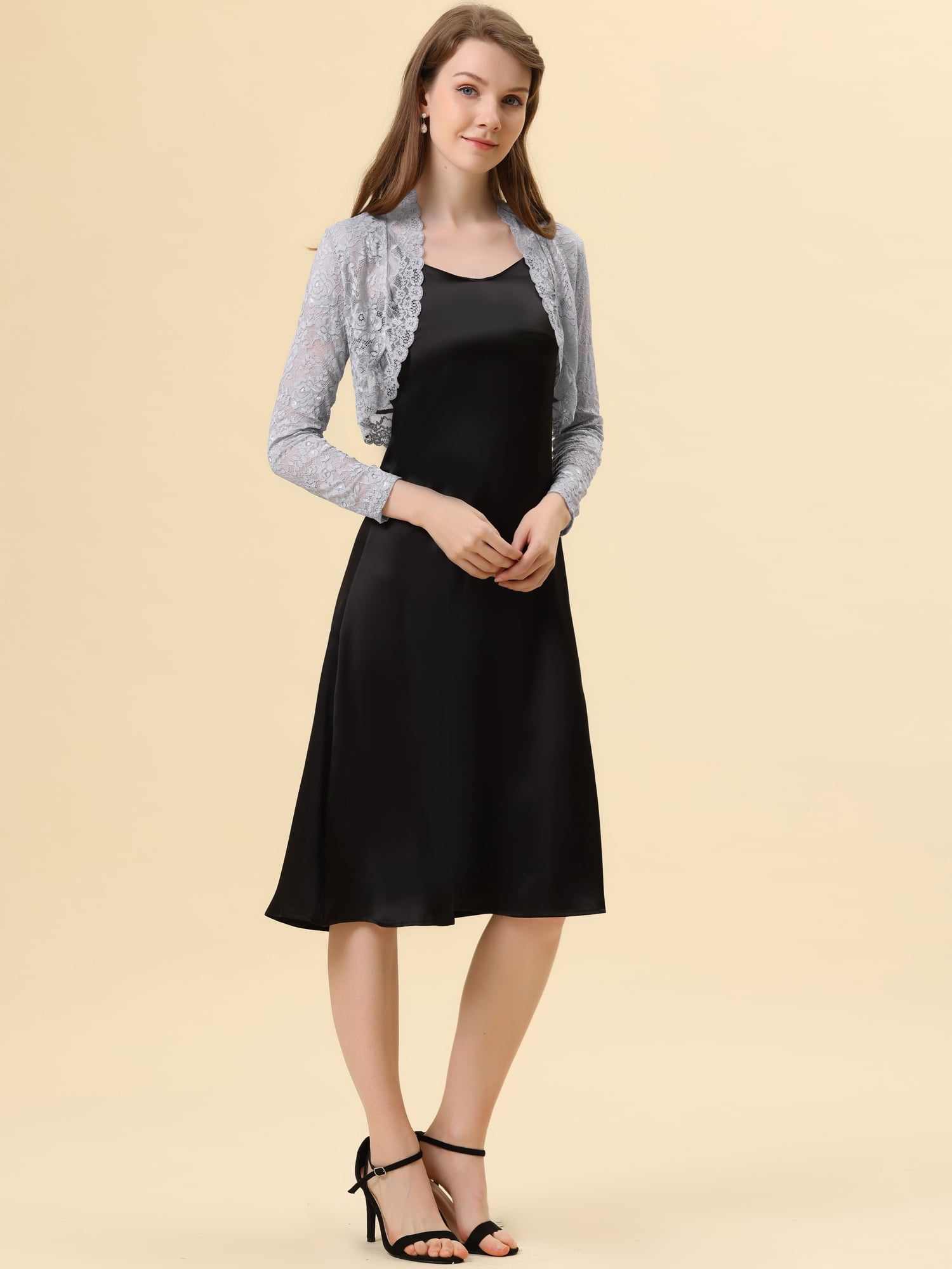 DARING DIVA Women's Lace Bolero Shrugs Sheer Crop Cardigan S Grey