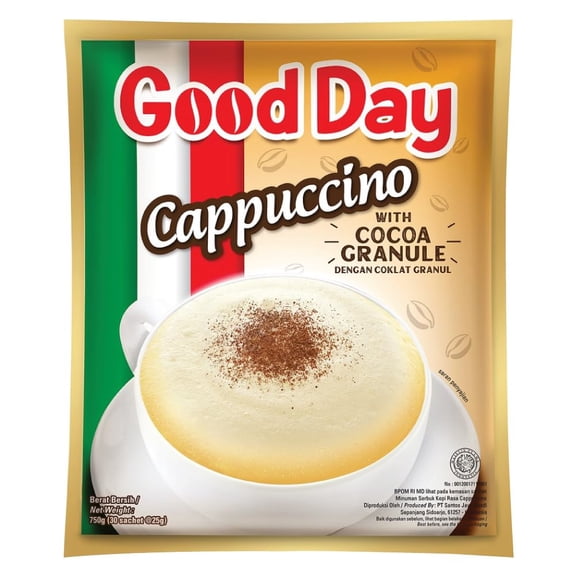 Good Day Cappuccino Instant Coffee with Cocoa Granule Topping, 30 x 25g Sachets – Creamy Italian Style Café Mix
