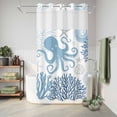 thumbnail image 6 of No Hook Shower Curtain, Navy Blue Octopus Coastal Shower Curtains for Bathroom with See Through Top Window, Nautical Coral Starfish Waterproof & Washable Bath Curtain Stand Up Stall 36"x72", 6 of 9