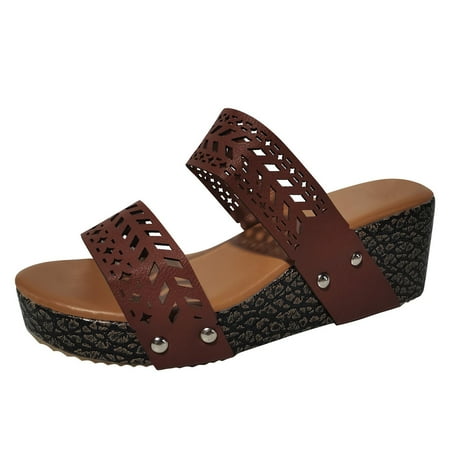asdoklhq Womens Shoes Clearance Under $20Slip-On Wedges Hollow Out Beach Open Toe Breathable Sandals Shoes