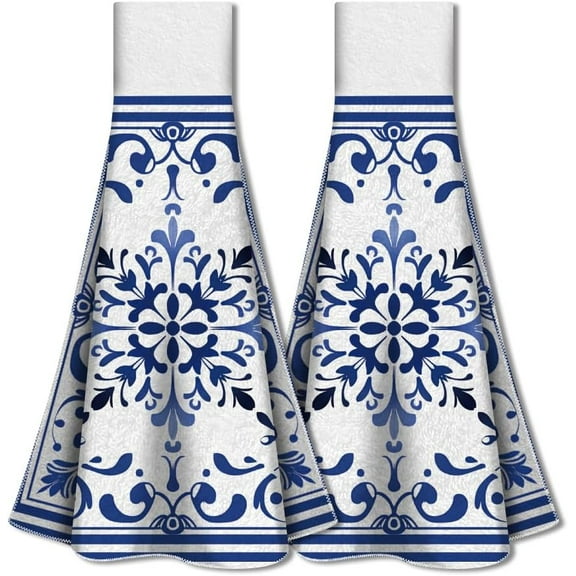 1set Microfiber Hanging Towel for Kitchen with Hook and Loop Fastener Floral 345x315mm 2pcs/set