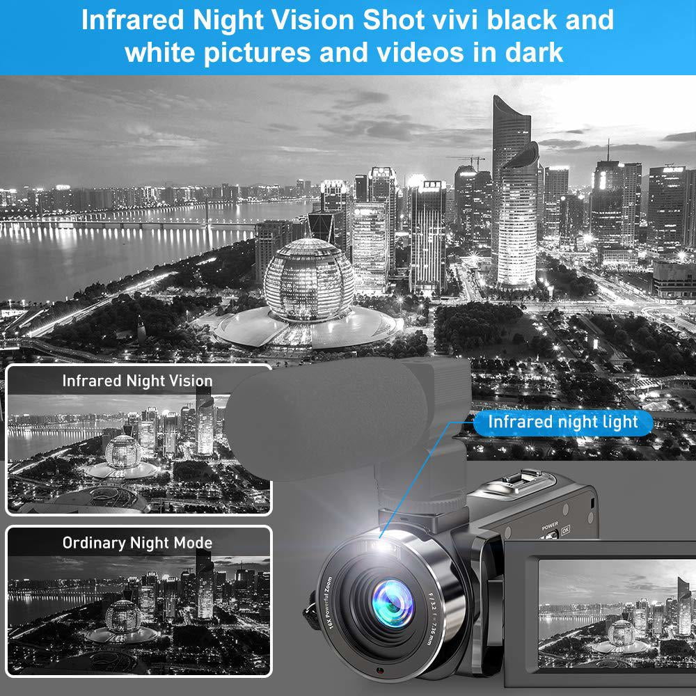 Video Camera Camcorder for Filming with 32G SD Card FHD 1080P 36MP 30FPS 3” 270° Rotating IPS Screen IR Night Vision Vlogging Camera for YouTube