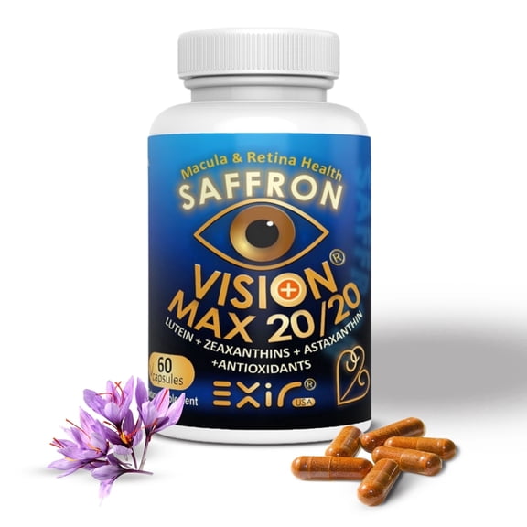 Vision Max 20/20 Eye Health Supplement – Lutein, Zeaxanthin, Saffron & Astaxanthin for Vision Support, Blue Light Protection & Macular Health 60 Capsules – Made in USA