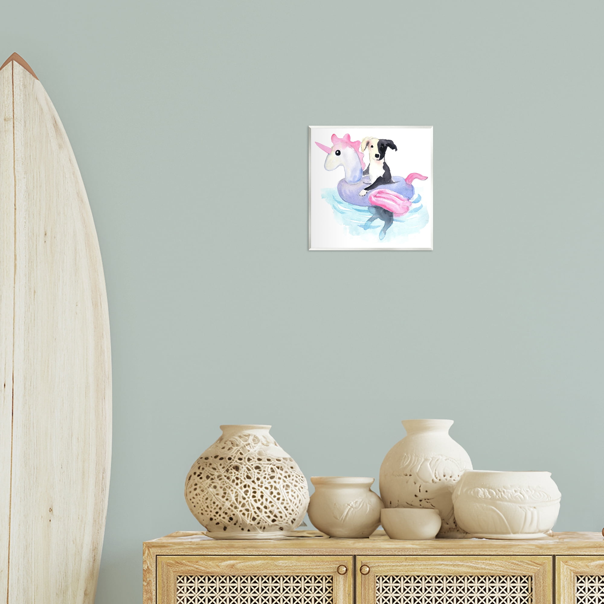Stupell Industries Sandy Dog Pool Float Animals Painting Unframed Art Print Wall Art, 12 x 12