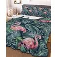thumbnail image 3 of Quilts Twin Size Bedding Set, Pink Flamingo Lightweight Quilted Comforter, Summer Watercolor Tropical Green Palm Leaves Soft Reversible Bedspread Coverlet with Pillow Covers for All Season, 68" x 86", 3 of 7