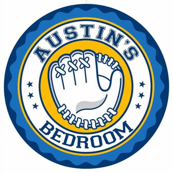 AUSTIN'S Baseball Glove Bedroom 14" Round Metal Sign Boys Room 100140029042