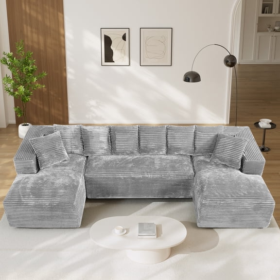 Wiilayok 130" U Shaped Sectional Sofa Set with Deep Seat Chaise, Modular Cloud Corduroy Sofa Couch for Living Room,4 Seat,Gray