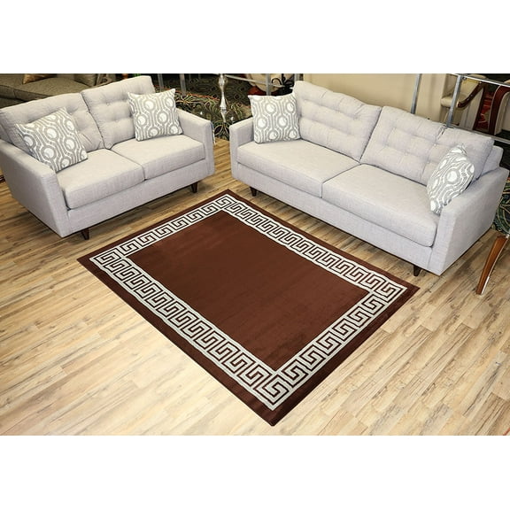 Studio Collection Meander Ancient Roman Design Damask Design Contemporary Modern Area Rug Rugs 3 Different Color Options  (Brown, 5 x 7)
