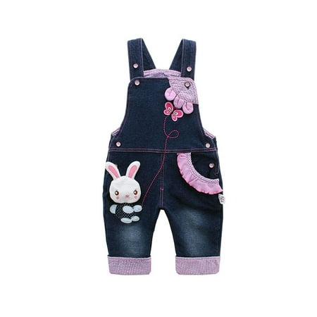 

KIDSCOOL SPACE Baby Girl Cute 3D Bunny Jean Leisure Overalls 12M