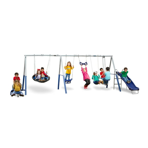 XDP Recreation Fun All-Mighty Metal Swing Set with Super Disc Swing, Stand R Swing, Glider, & Slide